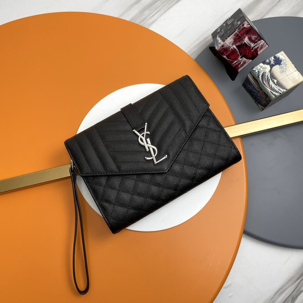 Saint Laurent Cassandre Matelassé Flap Pouch In Quilted Grain De Poudre ...