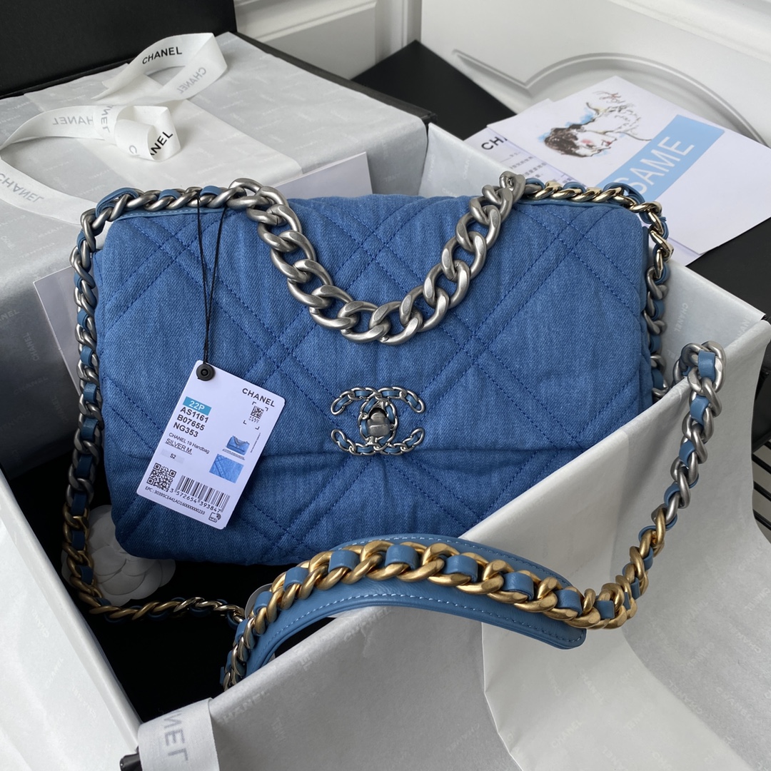 Chanel 19 Large Handbag Denim AS1161 – available at shoes886.com