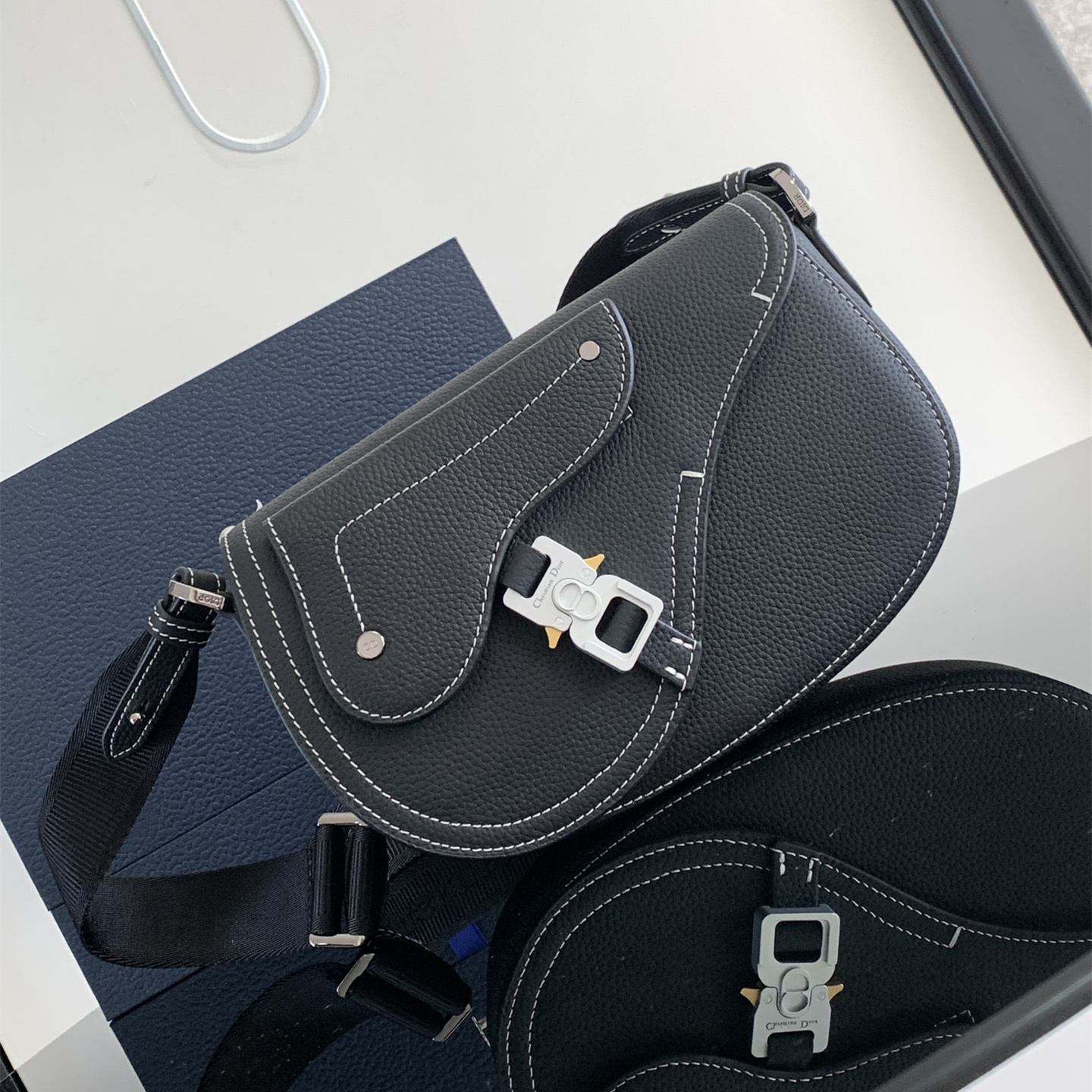 Dior Saddle Messenger Bag Black 1ADPO325 front product view