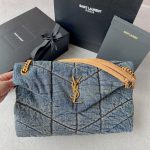 Saint Laurent Puffer Small Suede-Trimmed Quilted Denim Shoulder 577475