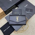 Saint Laurent Uptown Chain Wallet In Crocodile-Embossed Shiny Leather 607788