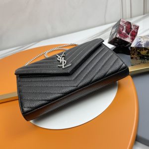 Saint Laurent Classic Cassandre Chain Wallet In Grain De Poudre Leather 377828