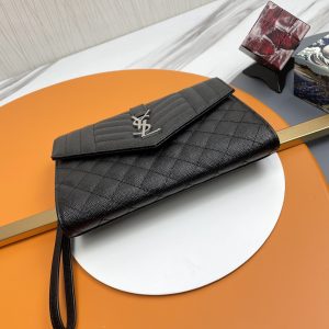 Saint Laurent Cassandre Matelassé Flap Pouch In Quilted Grain De Poudre Embossed Leather 617662